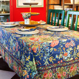 Yellow Marigold eco‑friendly Eternal Rose Navy table cover — sustainable floral cotton table cover for conscious home décor