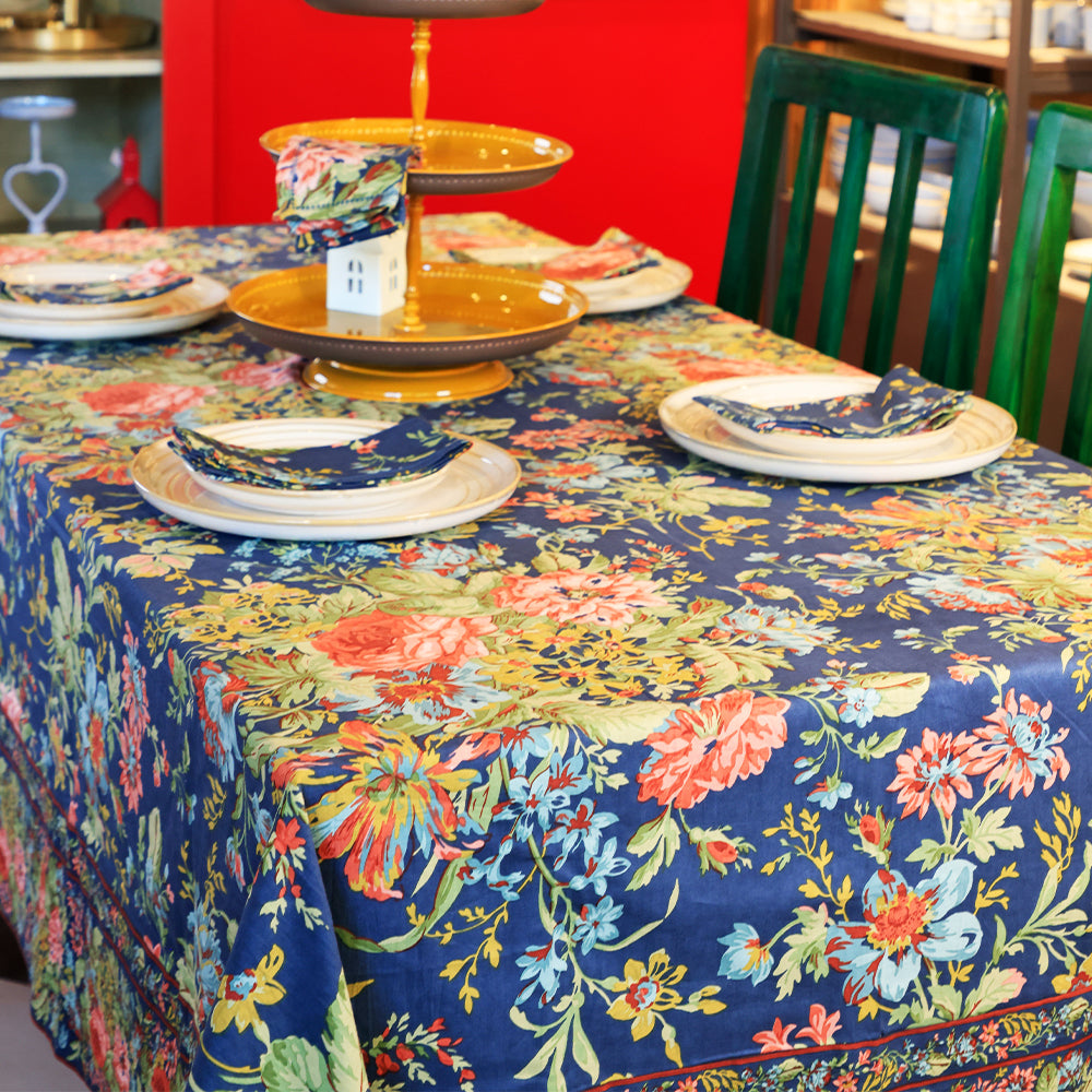 Yellow Marigold Eternal Rose Navy table cover, neatly folded or styled — ideal as a gift or elegant home décor accessory