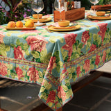 Styled dining table featuring Yellow Marigold Table Cover – Austin Rose Aqua, adding a soft, floral charm to everyday meals and gatherings.