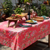 Front view of Yellow Marigold Table Cover – Blanche Pink, hand-printed table cover in floral design for modern homes.