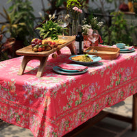 Blanche Pink Floral Cotton Table Cover | Yellow Marigold