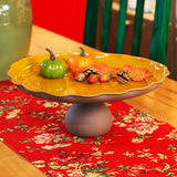 Yellow Marigold Floral Bloom metal cake stand — close‑up showing metal floral detailing and polished finish