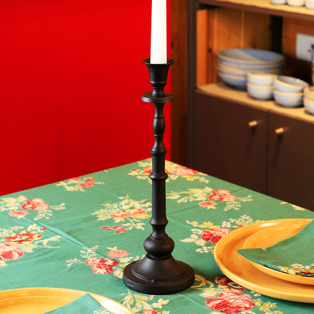 Yellow Marigold Matte Edit single‑stick metal candle holder — close‑up showing smooth metal finish and craftsmanship detail