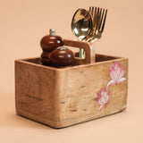 Caddy - Hanpainted Pink Lotus I Wood