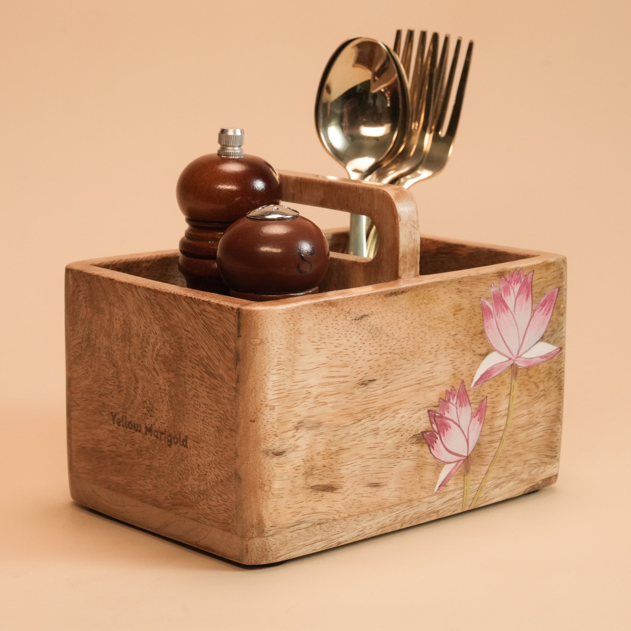 Caddy - Hanpainted Pink Lotus I Wood