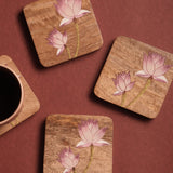 Coasters - Hanpainted Pink Lotus I Wood