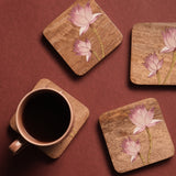 Coasters - Hanpainted Pink Lotus I Wood