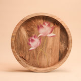 Round Tray - Handpainted Pink Lotus I Wood
