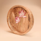 Round Tray - Handpainted Pink Lotus I Wood