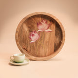 Round Tray - Handpainted Pink Lotus I Wood