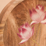 Round Tray - Handpainted Pink Lotus I Wood