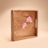 Square Tray - Handpainted Pink Lotus I Wood
