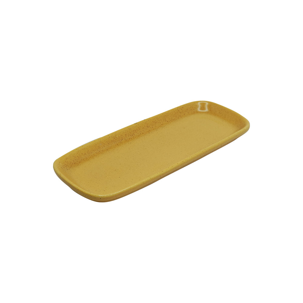 Yellow Marigold Sand Yellow Dash Tray from the Desert Sky Collection, premium handcrafted porcelain piece for modern home dining.