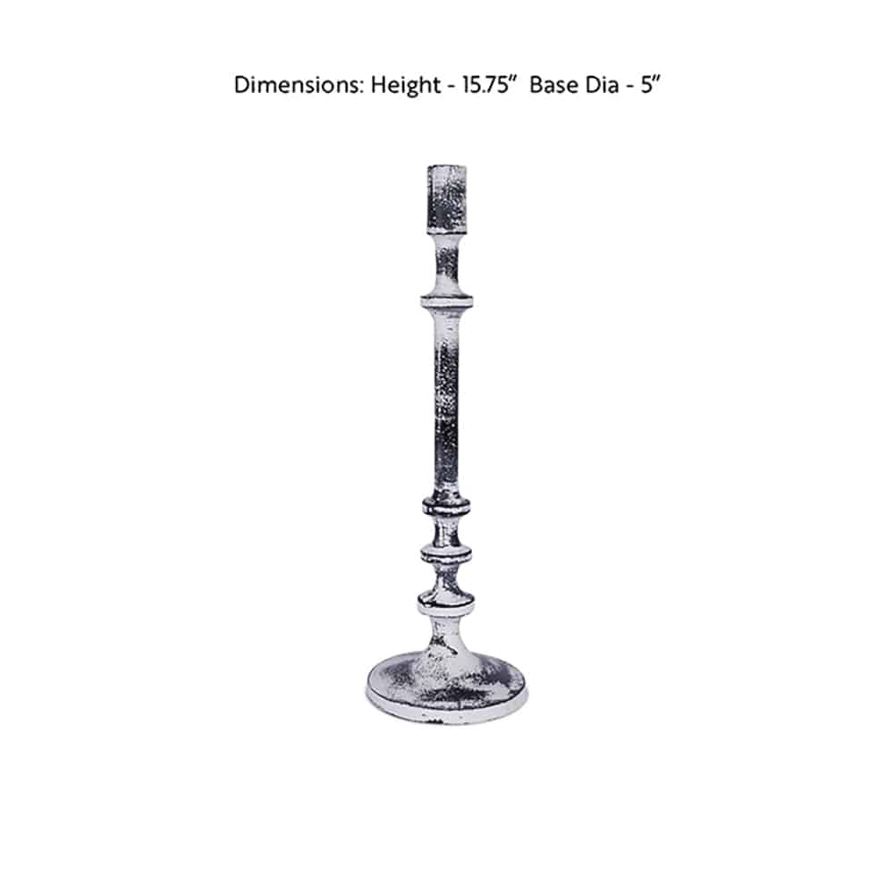 Decorative candle holder with dimensions on a white background
