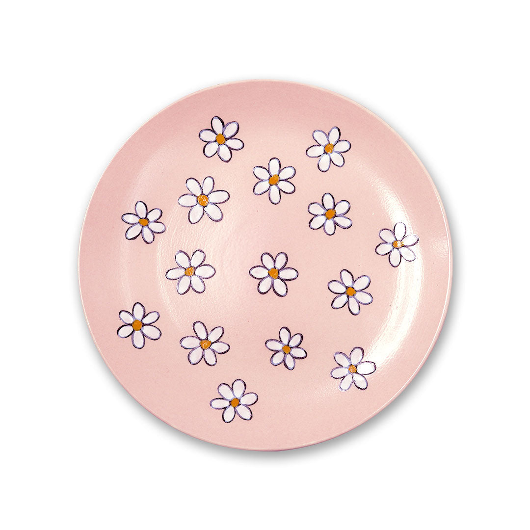 Yellow Marigold Dinner Plates – Daisy Dreams Powder Pink (Set of 4), premium handmade ceramic plates in soft matte pink for modern table settings.