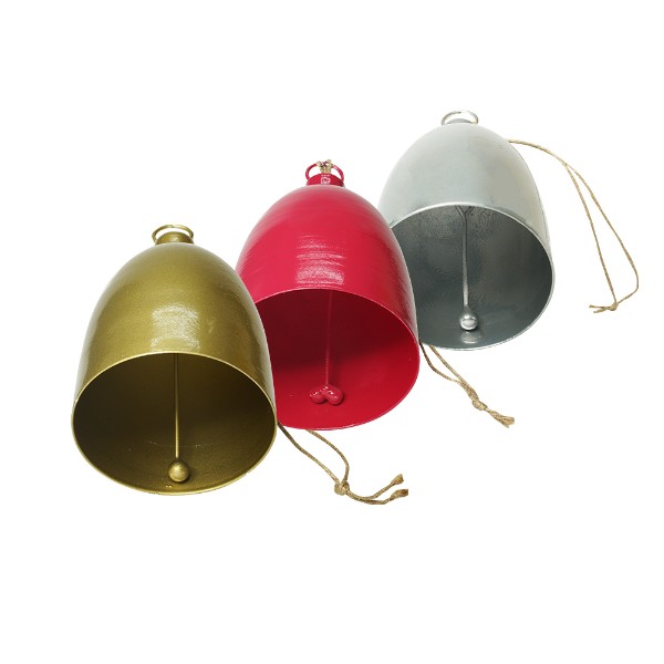 Yellow Marigold garden bells set of 3 – handcrafted metal decorative bells in red, green and silver