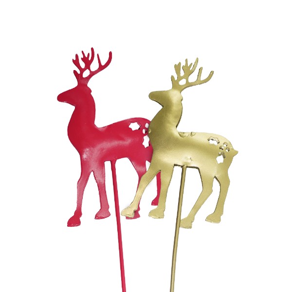 Yellow Marigold Reindeer garden sticks set of 2 – festive metal garden décor for patio and planters