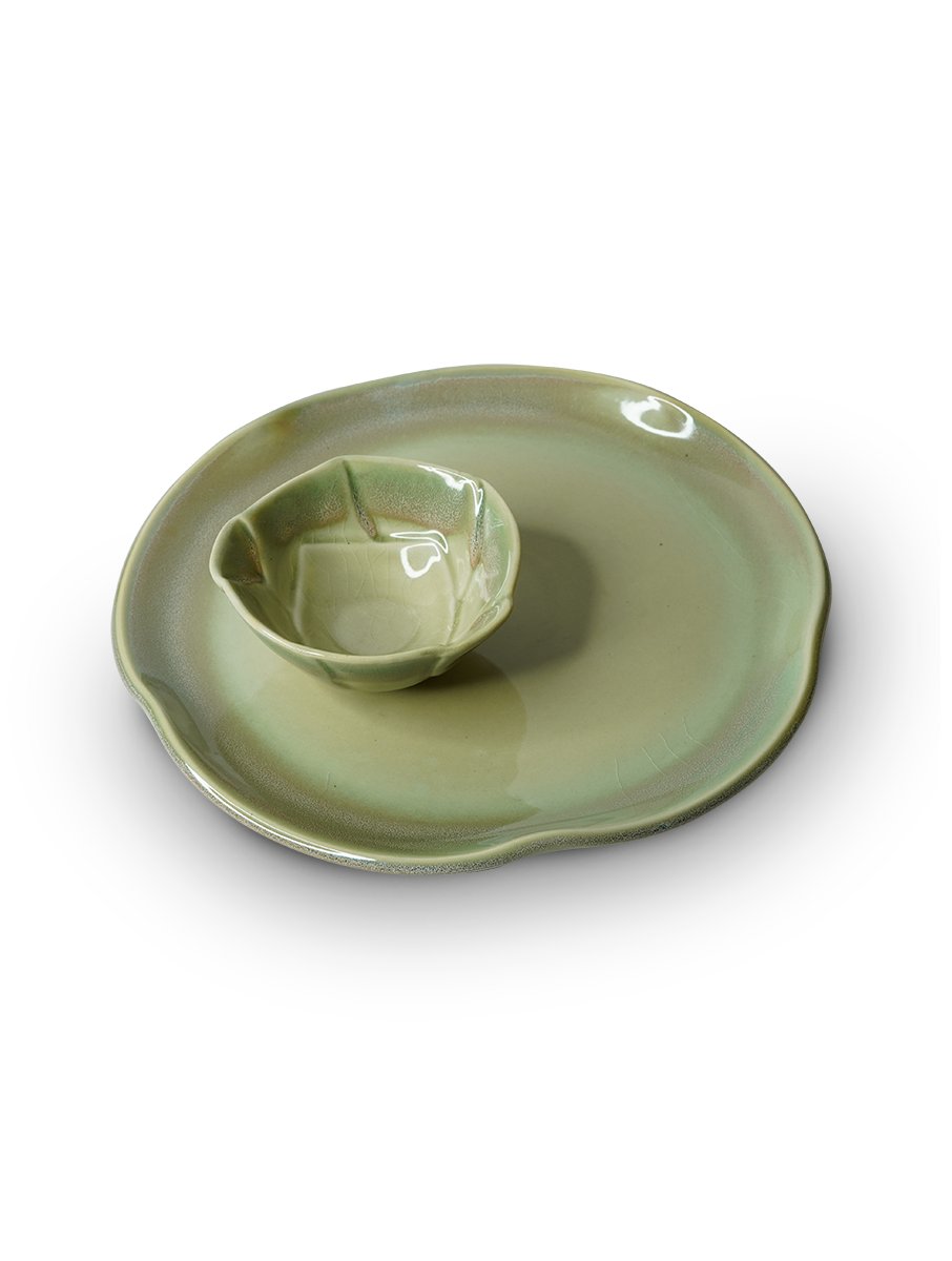 Yellow Marigold Oyster Platter & Rocky Bowl set – handcrafted ceramic serve‑ware with nature‑inspired texture