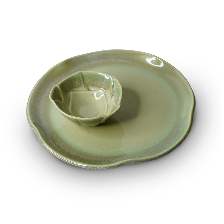 Yellow Marigold Oyster Platter & Rocky Bowl set – handcrafted ceramic serve‑ware with nature‑inspired texture