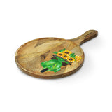 Yellow Marigold pizza platter Green Scooter – handcrafted mango‑wood round platter with hand‑painted scooter and sunflowers