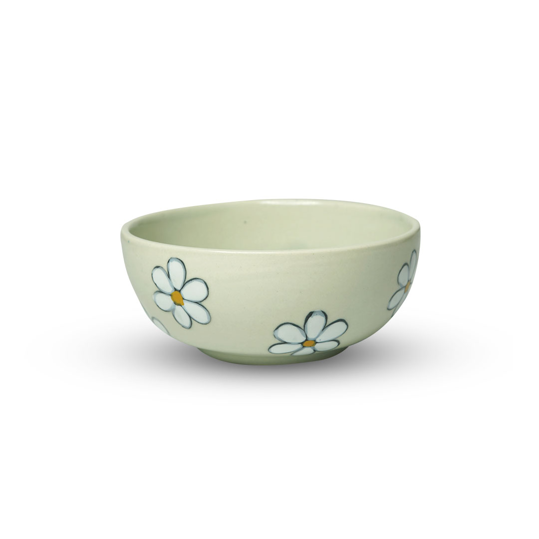 Yellow Marigold Small Bowls / Katori – Set of 4 (Mint Grey), handcrafted ceramic small bowls in subtle mint-grey glaze for modern dining.