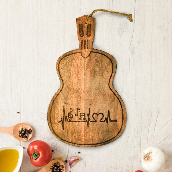 Yellow Marigold Violin Cheese Board – handcrafted acacia wood serving board shaped like a violin, art‑series exclusive
