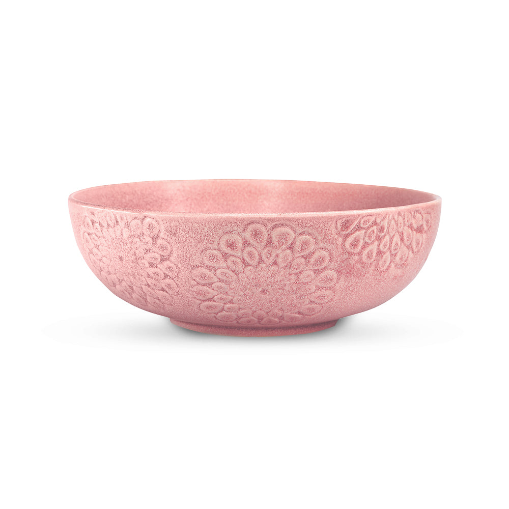 Yellow Marigold Wild Rose serving bowl set of 2 – pastel peach handcrafted ceramic tableware