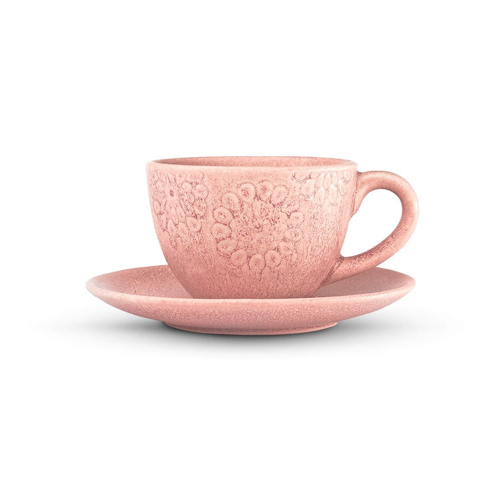 Yellow Marigold Wild Rose cup & saucer set of 2 – pastel pink handcrafted ceramic tea set